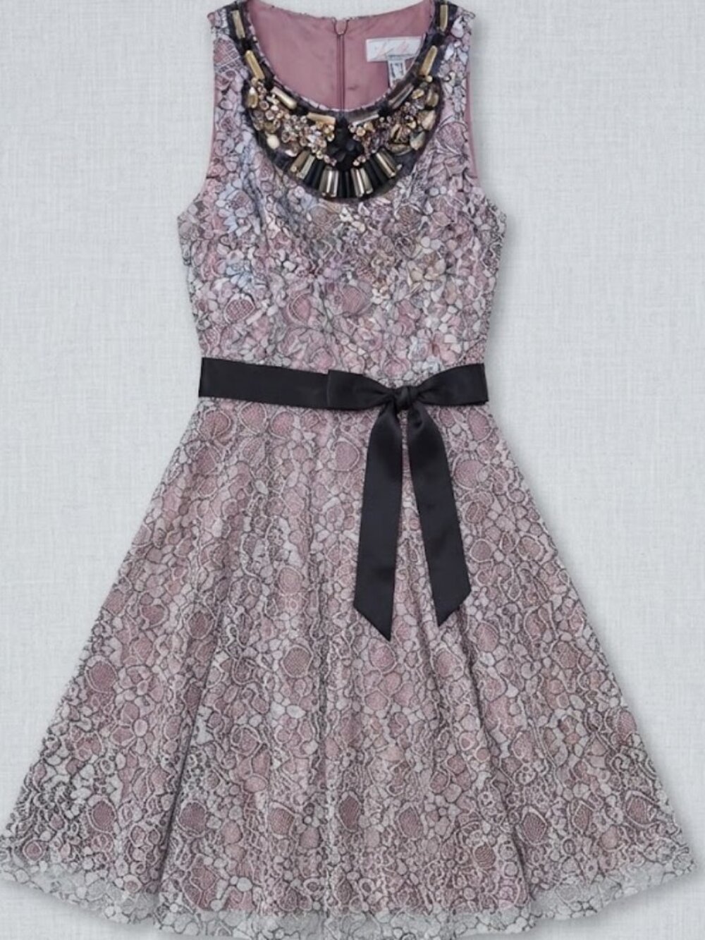 Adrianna Papell Beaded Neck Lace Cocktail Dress Pink Black Size 4